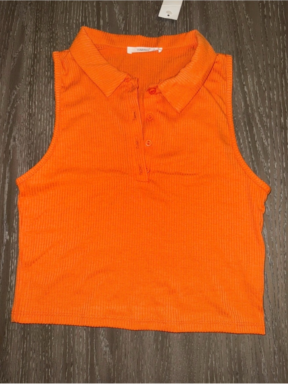 Timing Bright Orange Ribbed Polo Crop Tank